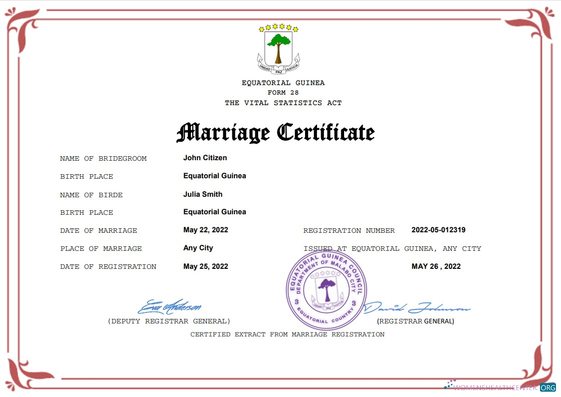 Download Equatorial Guinea marriage certificate Word and PDF template Photoshop template